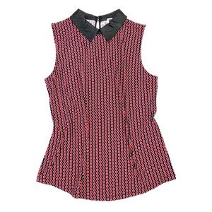 Anne Klein Womens Shell with faux leather collar